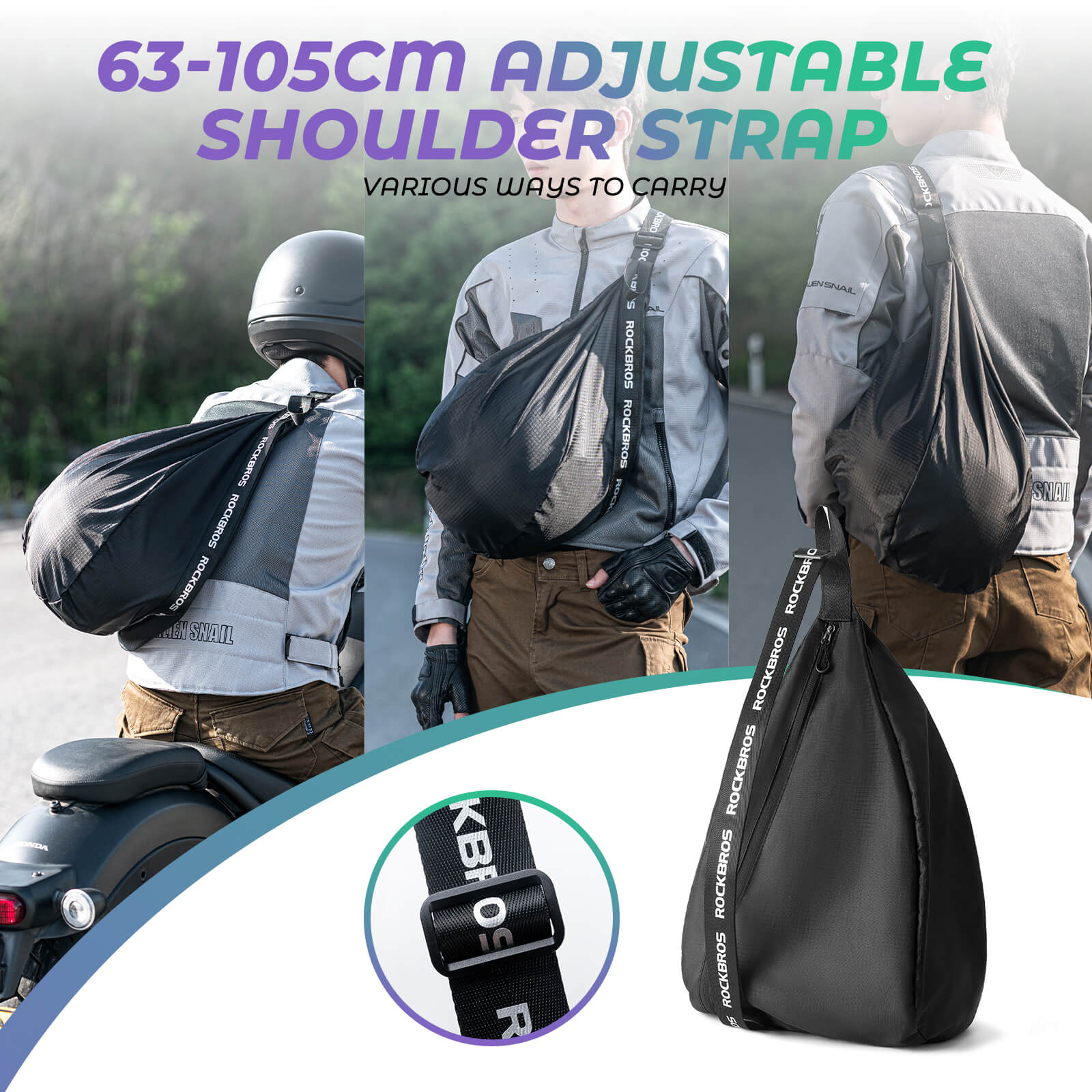 ROCKBROS Helmet Bag Adjustable Shoulder Strap Reflector Portable Backpack - Image 3