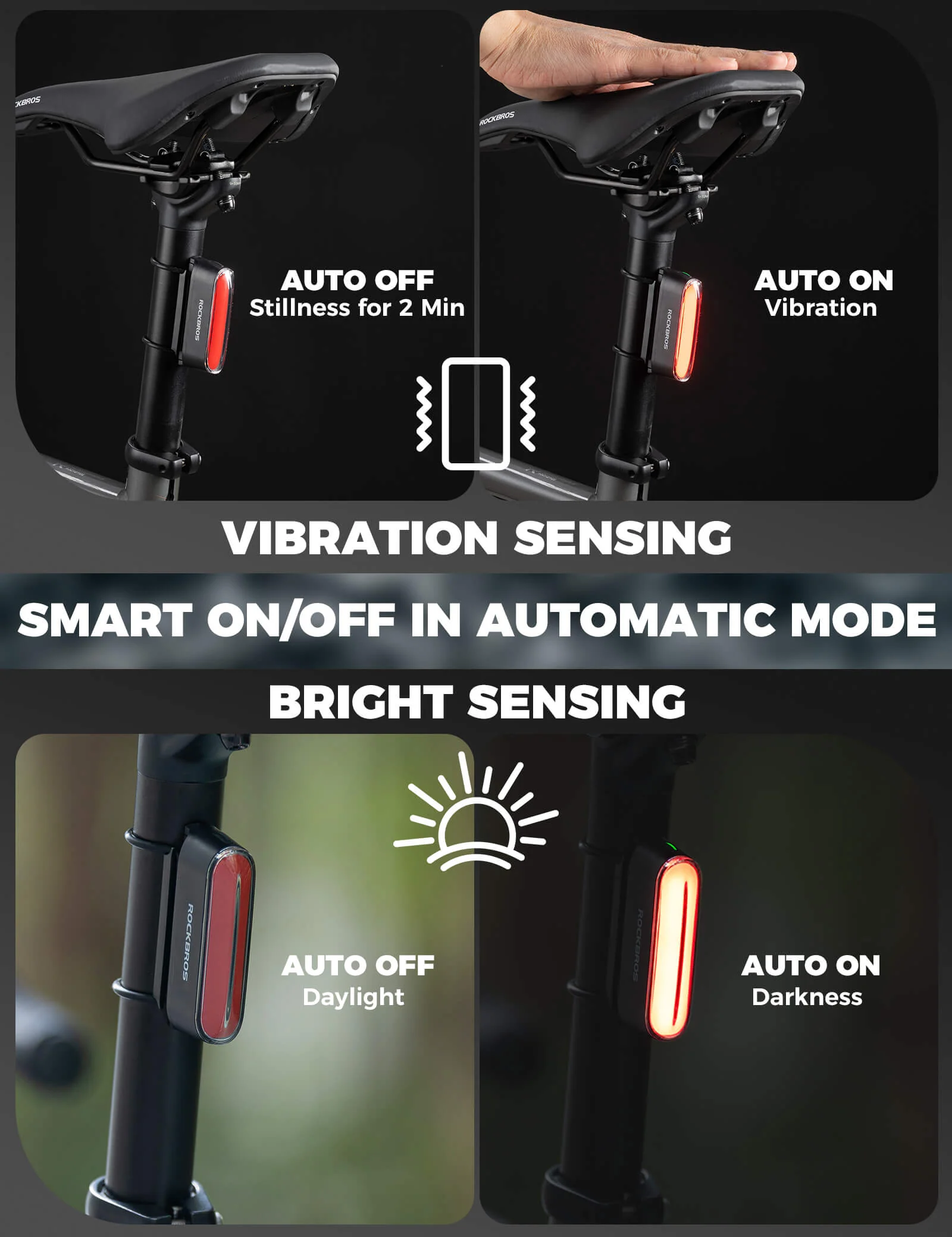 ROCKBROS Magnetic Smart Tail Light with Brake Sensing IPX6 Waterproof - Image 3
