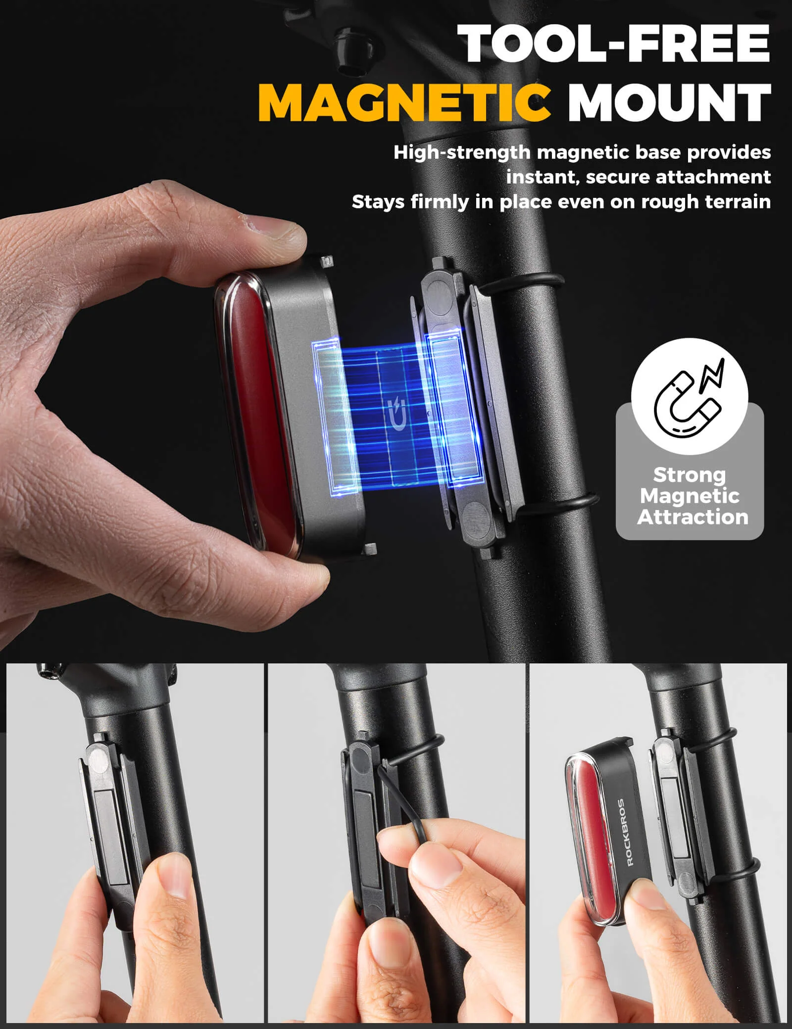 ROCKBROS Magnetic Smart Tail Light with Brake Sensing IPX6 Waterproof - Image 6