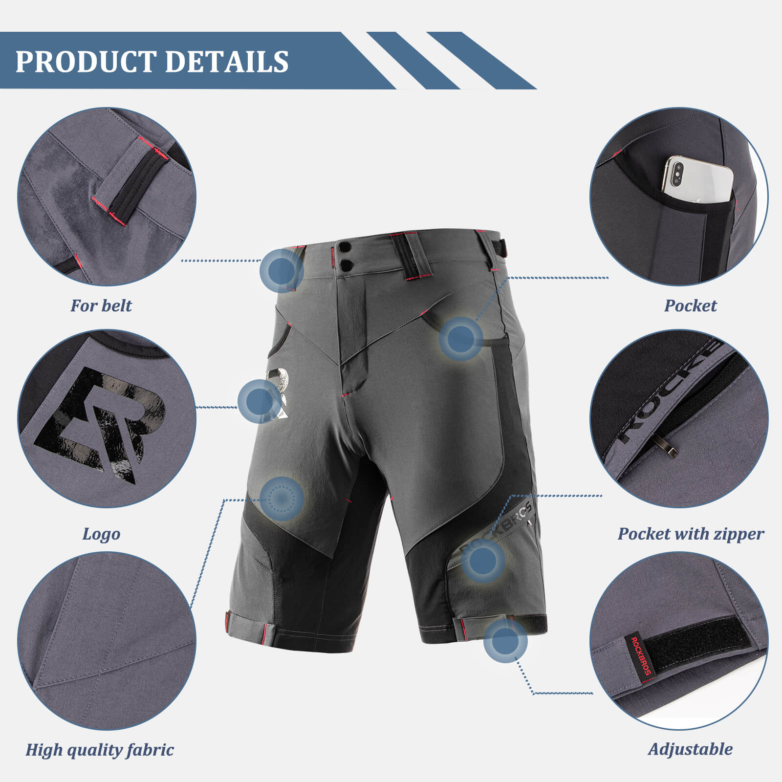 ROCKBROS Men’s Cycling Shorts - 4D Padded Compression Shorts - Image 3
