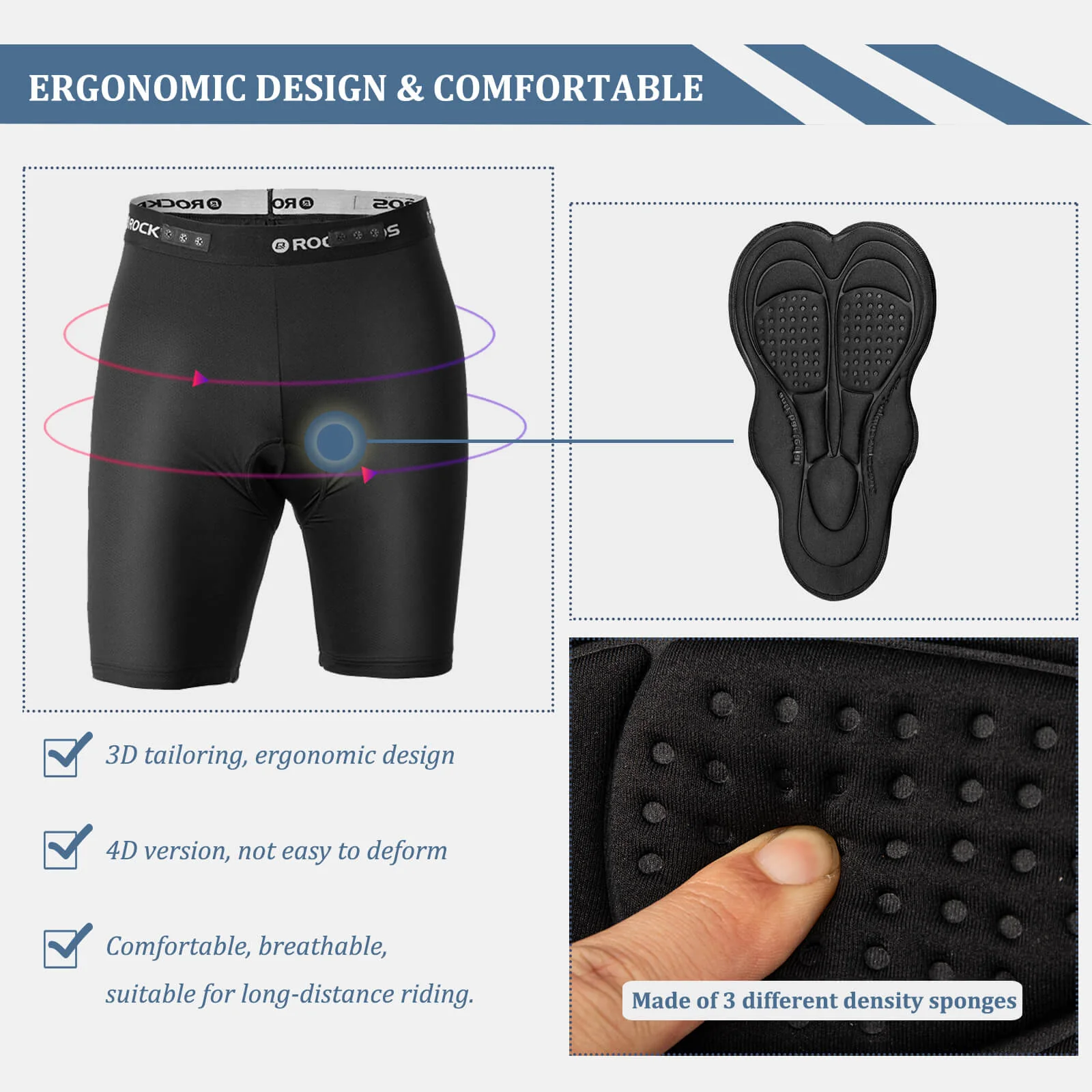 ROCKBROS Men’s Cycling Shorts - 4D Padded Compression Shorts - Image 4