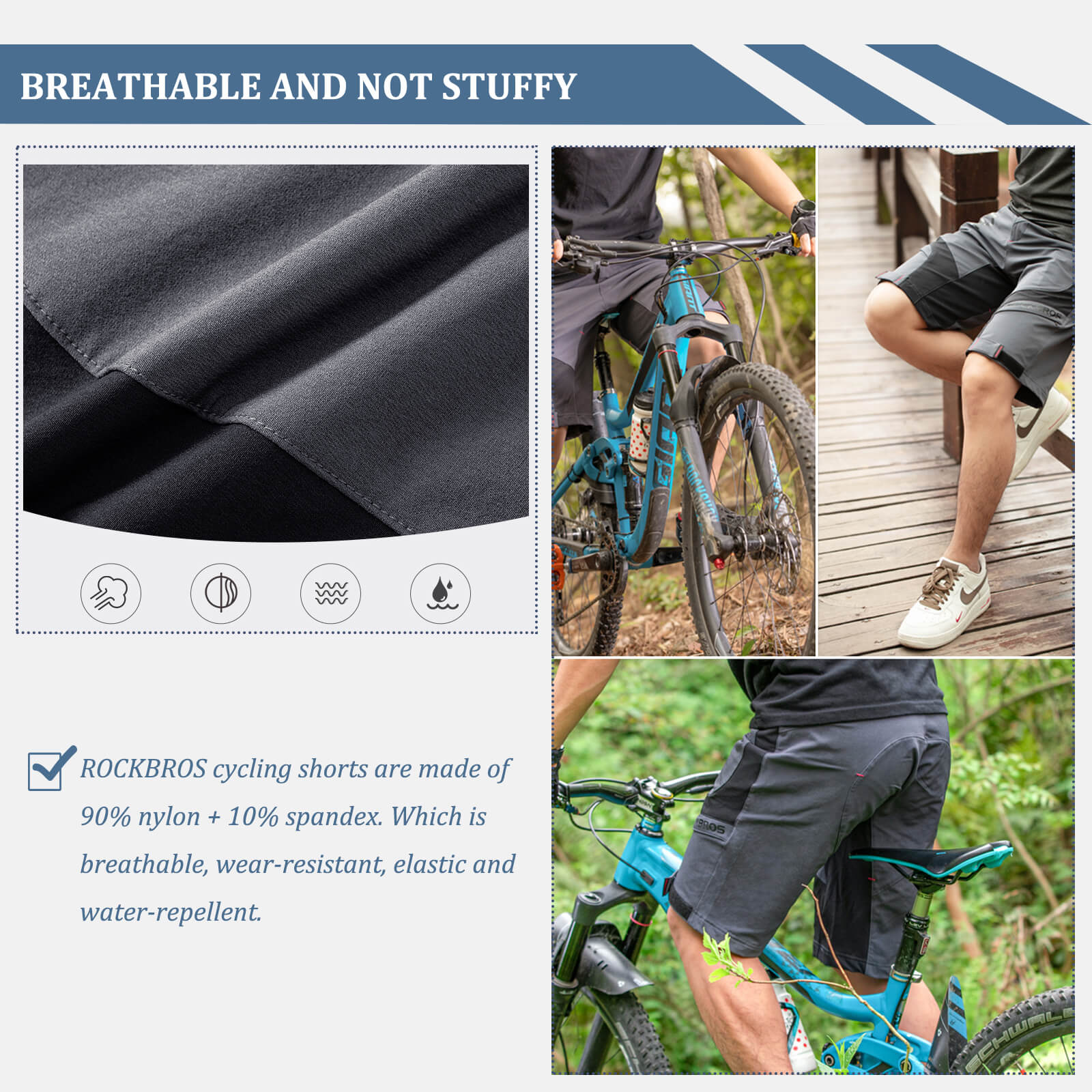 ROCKBROS Men’s Cycling Shorts - 4D Padded Compression Shorts - Image 5