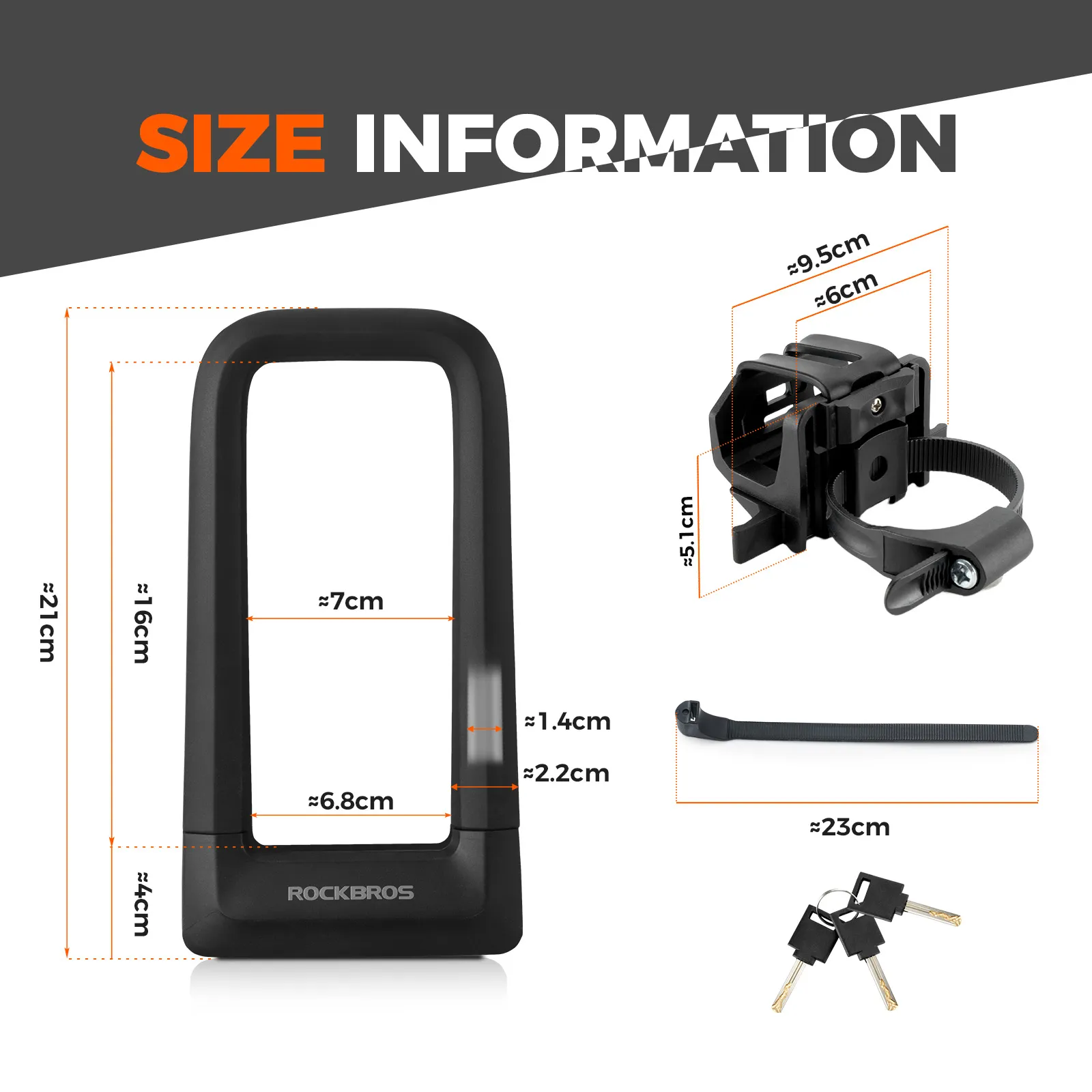 ROCKBROS Motorcycle Bicycle U-Lock Anti-Theft Thickened MTB Bike Lock Alloy Steel 3 Keys - Image 3