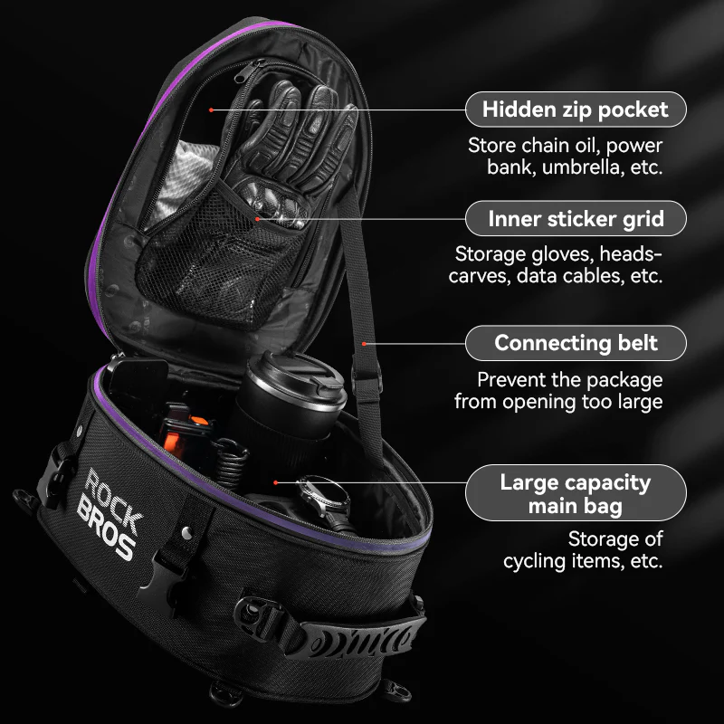 ROCKBROS Motorcycle Motorbike Saddle Seat Tail Bag Backpack Hard Shell 12.5L - Image 5
