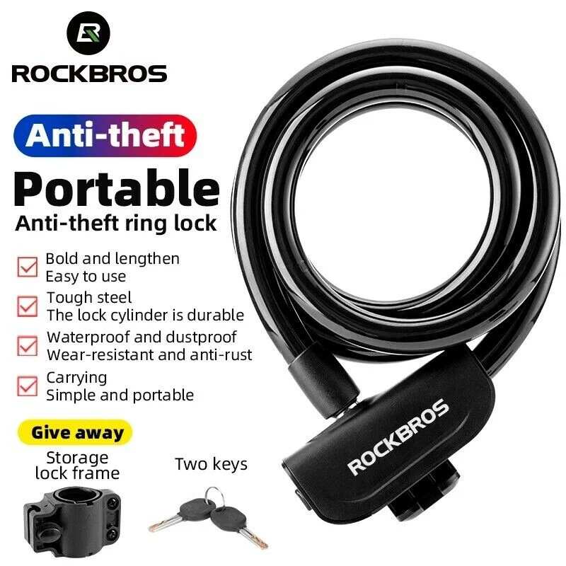 ROCKBROS MTB Bicycle Bike Cable Lock With Bracket 1.1M - Image 2