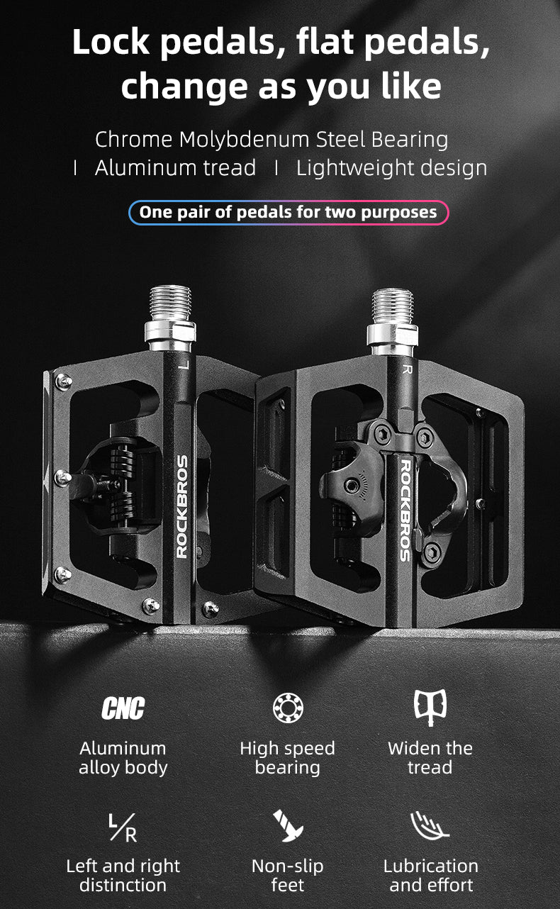 ROCKBROS Multi-Function Clipless Flat Bike Pedals in Black (Pair) - Image 4