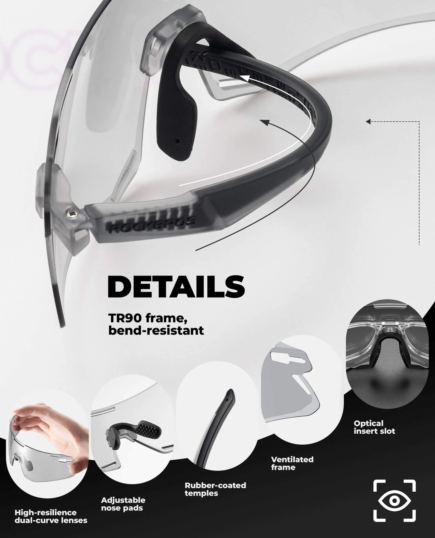 ROCKBROS Photochromic Cycling Sunglasses Golf Hiking Sports Glasses UV400 - Image 12