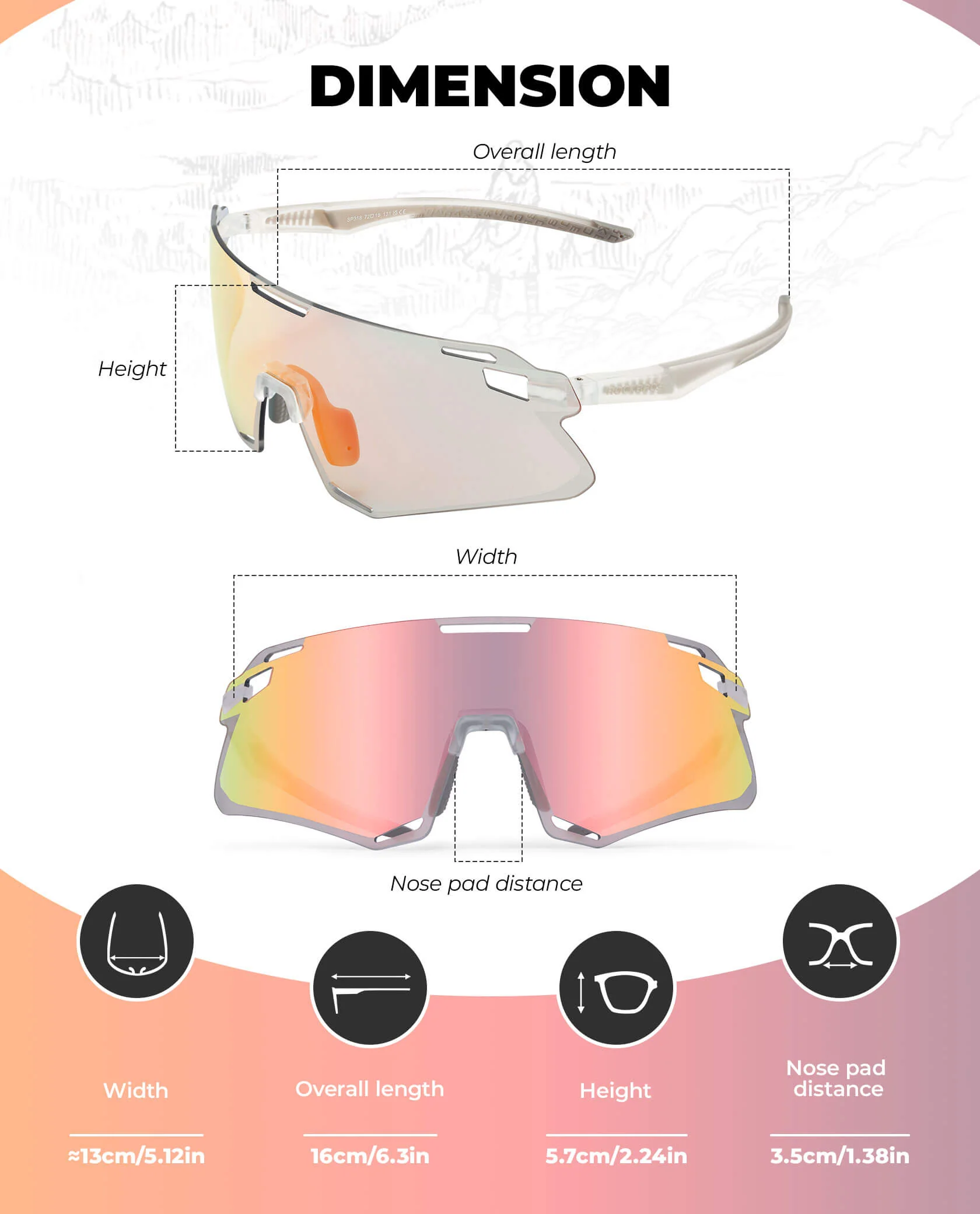 ROCKBROS Photochromic Cycling Sunglasses Golf Hiking Sports Glasses UV400 - Image 16