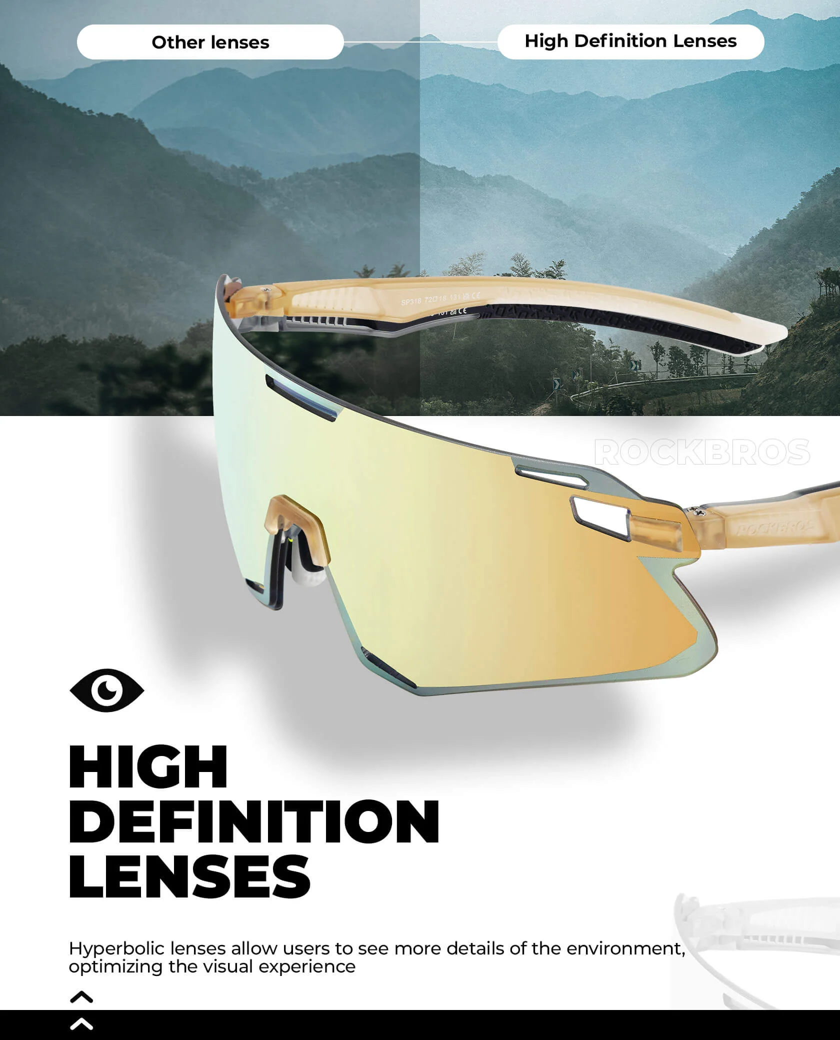 ROCKBROS Photochromic Cycling Sunglasses Golf Hiking Sports Glasses UV400 - Image 21