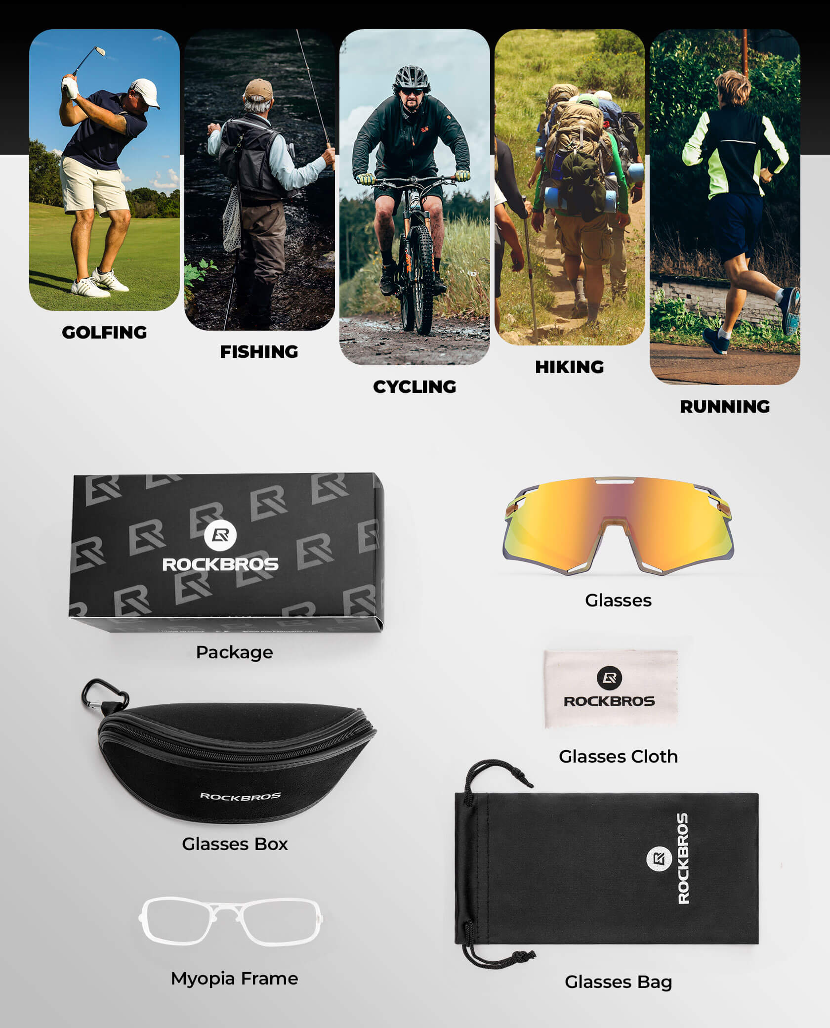 ROCKBROS Photochromic Cycling Sunglasses Golf Hiking Sports Glasses UV400 - Image 25