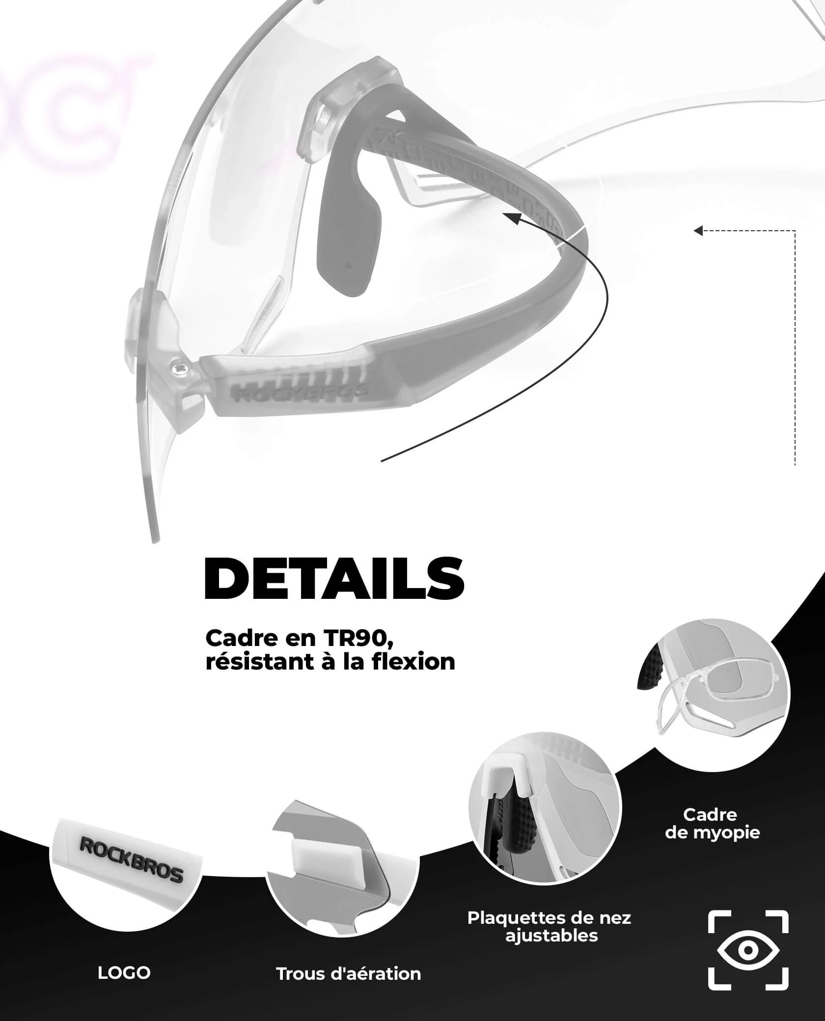 ROCKBROS Photochromic Cycling Sunglasses Golf Hiking Sports Glasses UV400 - Image 5