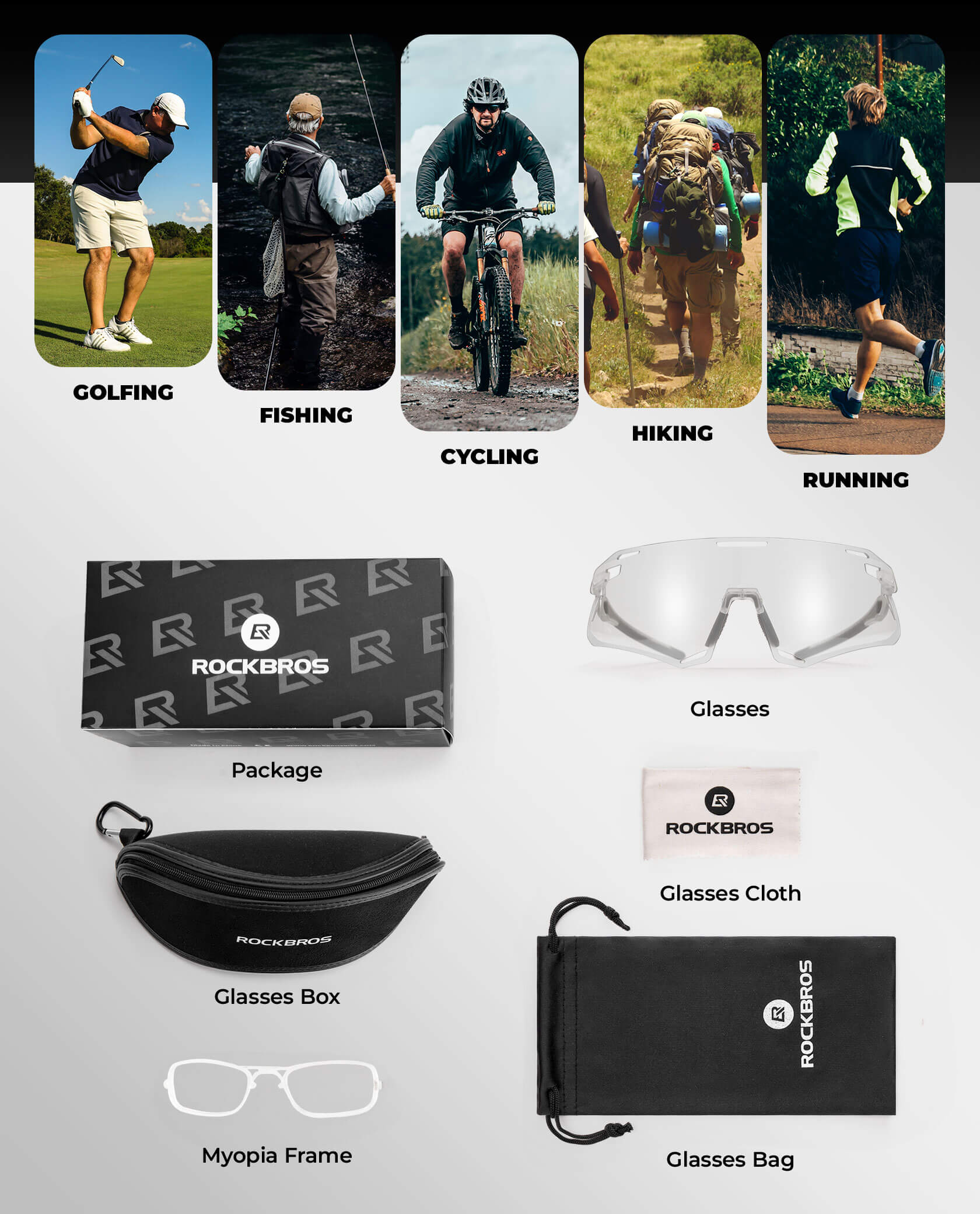 ROCKBROS Photochromic Cycling Sunglasses Golf Hiking Sports Glasses UV400 - Image 7