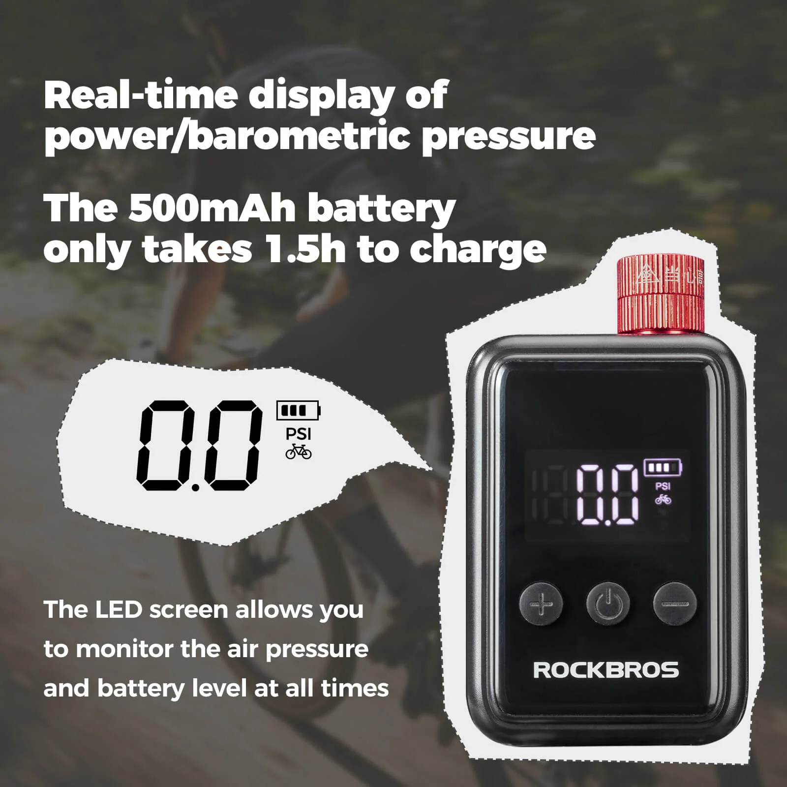 ROCKBROS Portable Electric Bicycle Bike Tire Ball Pump 150PSI LED Digital Gauge - Image 6