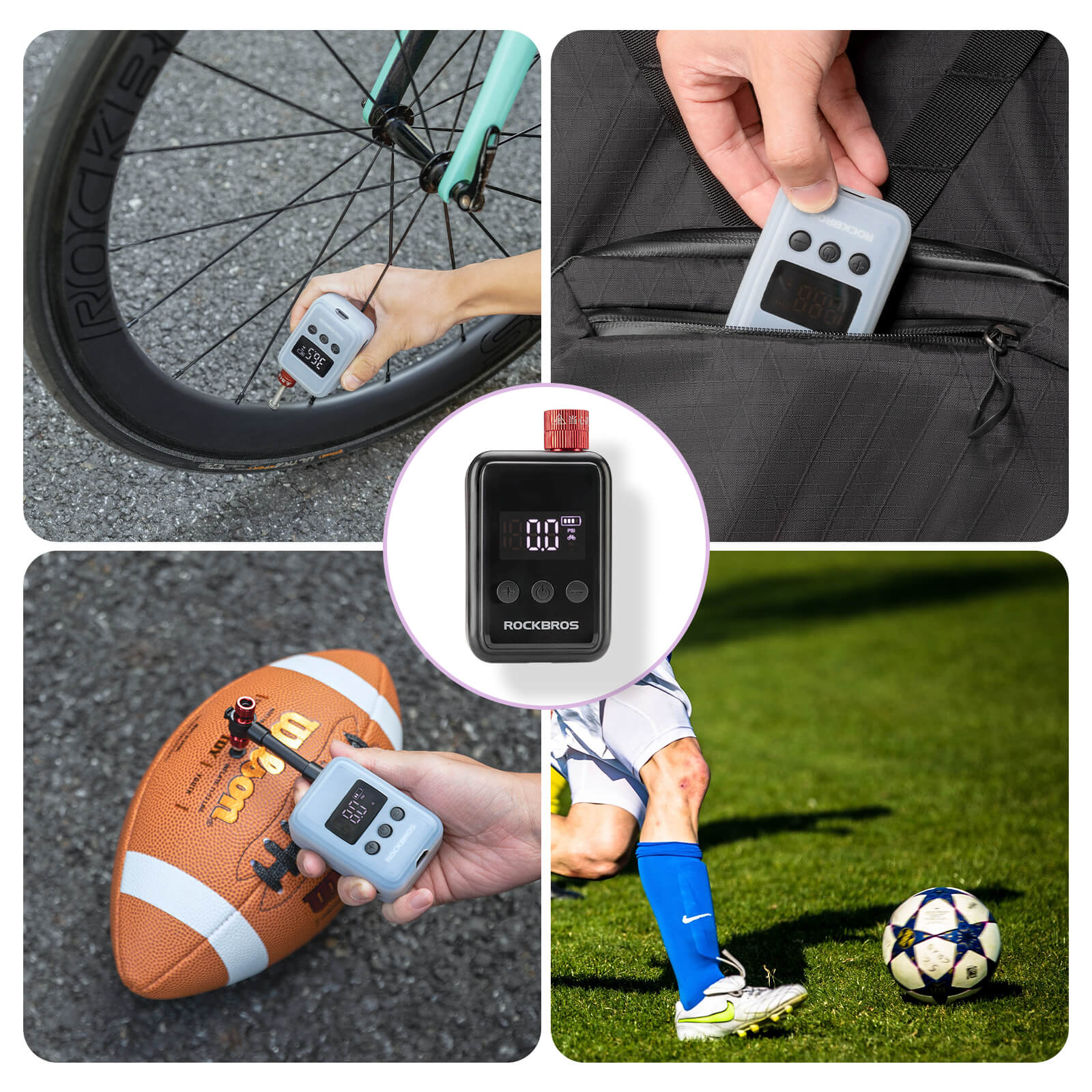 ROCKBROS Portable Electric Bicycle Bike Tire Ball Pump 150PSI LED Digital Gauge - Image 8