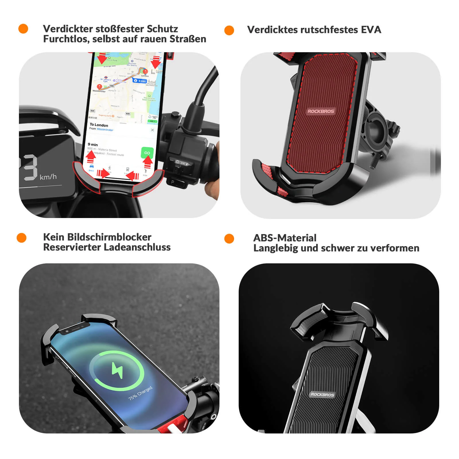 ROCKBROS 360° Rotatable Motorcycle Bike Phone Holder 4.7-6.8Inch Shockproof Cycling Cellphone Mount - Image 5