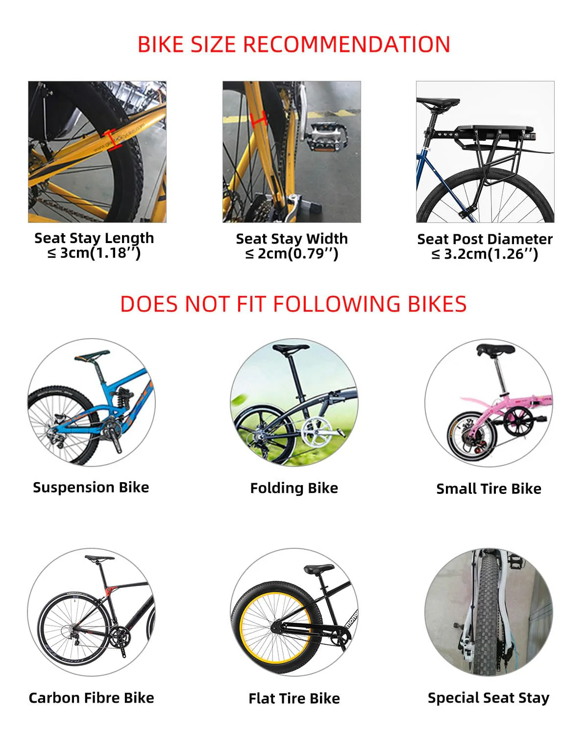 Rear Bike Cargo Rack with Fender Adjustable Fits 26"-29" Bikes - Image 2
