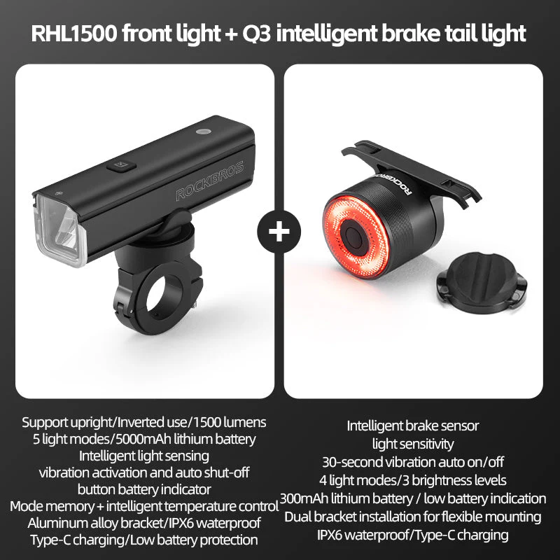 ROCKBROS RHL1500 Lumens Headlight & Smart Taillight Set - Image 5