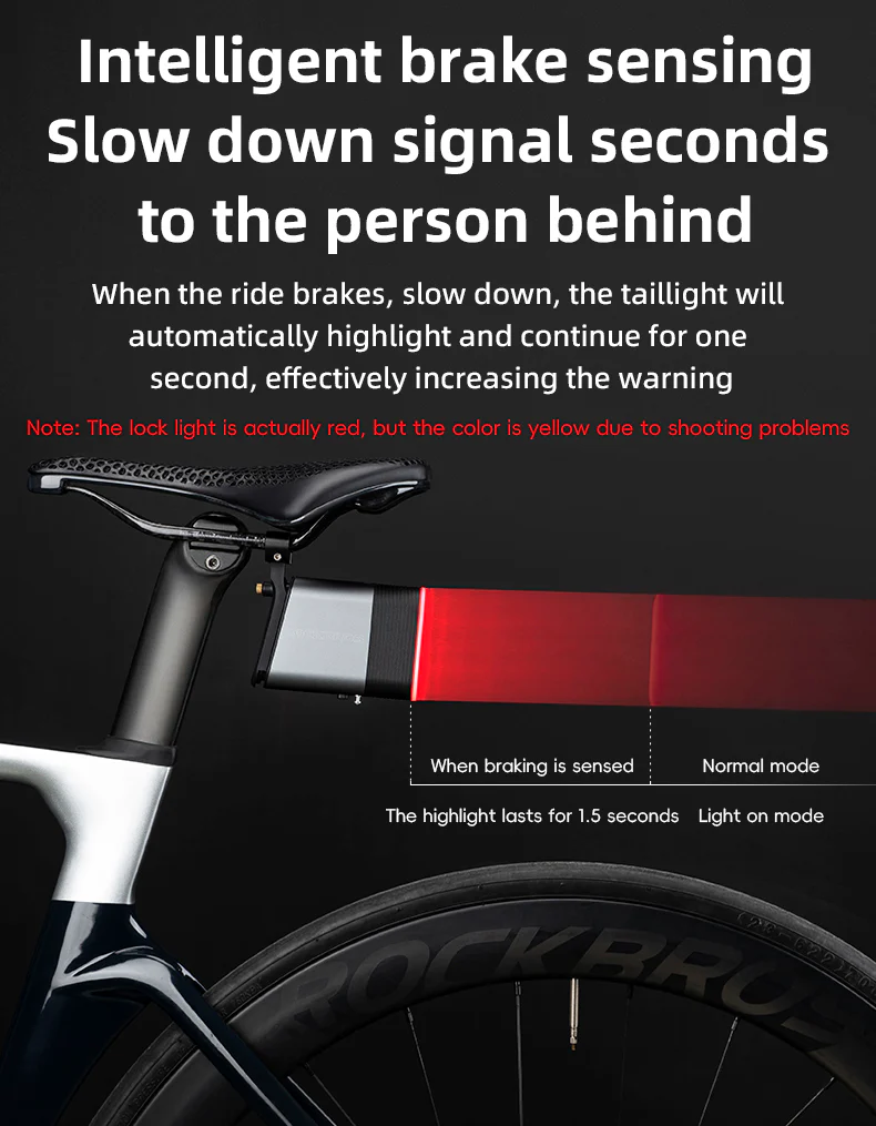 ROCKBROS Smart Bluetooth Bike Lock Light Brake Sensing Saddle Taillight USB-C IPX6 Waterproof - Image 16