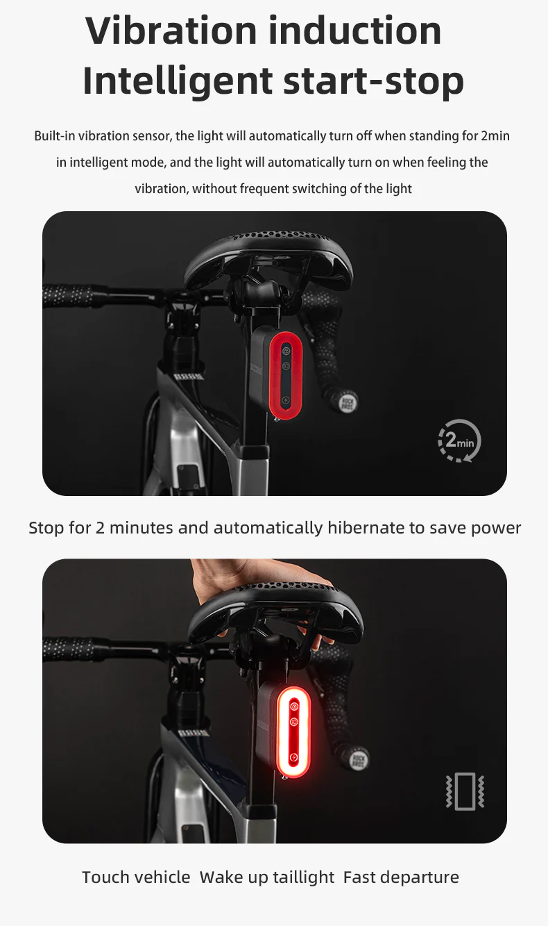 ROCKBROS Smart Bluetooth Bike Lock Light Brake Sensing Saddle Taillight USB-C IPX6 Waterproof - Image 18