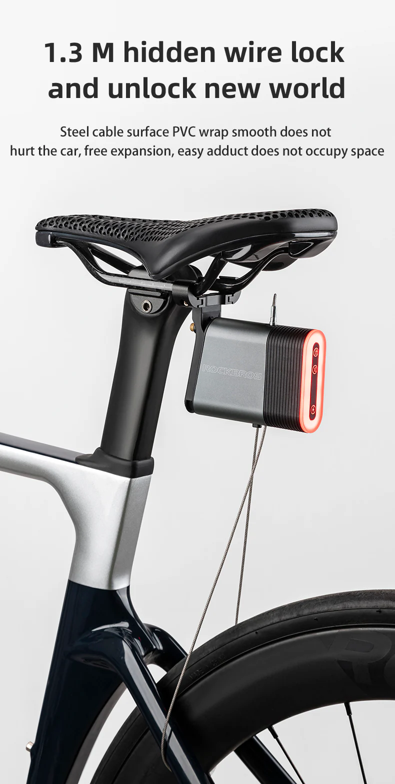 ROCKBROS Smart Bluetooth Bike Lock Light Brake Sensing Saddle Taillight USB-C IPX6 Waterproof - Image 19