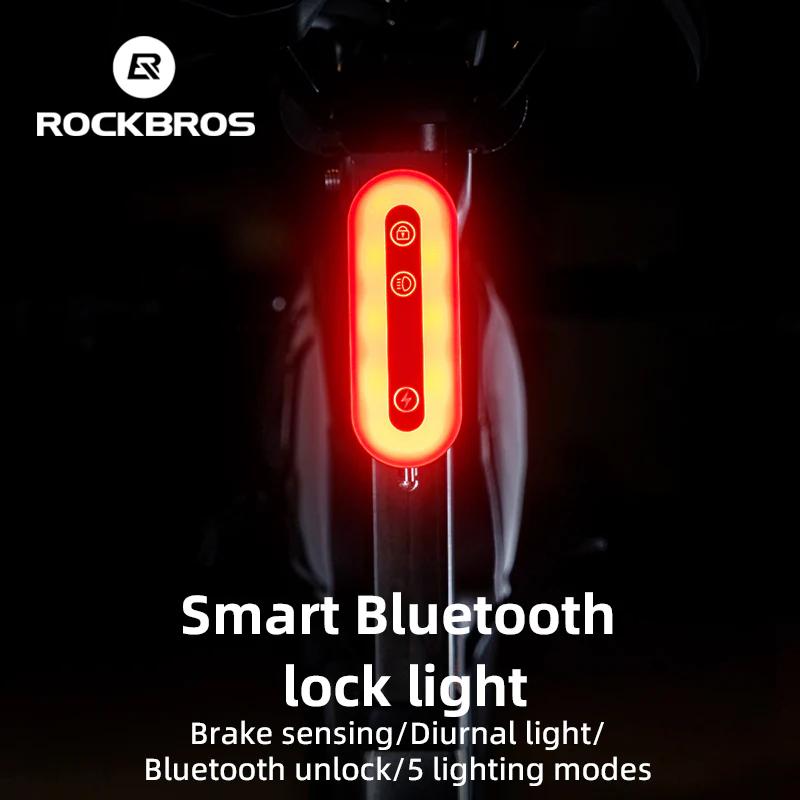 ROCKBROS Smart Bluetooth Bike Lock Light Brake Sensing Saddle Taillight USB-C IPX6 Waterproof - Image 2