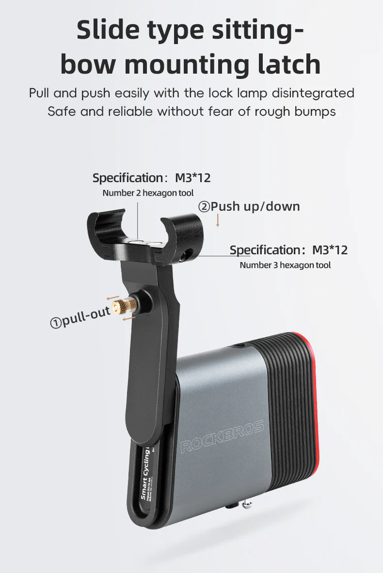 ROCKBROS Smart Bluetooth Bike Lock Light Brake Sensing Saddle Taillight USB-C IPX6 Waterproof - Image 21