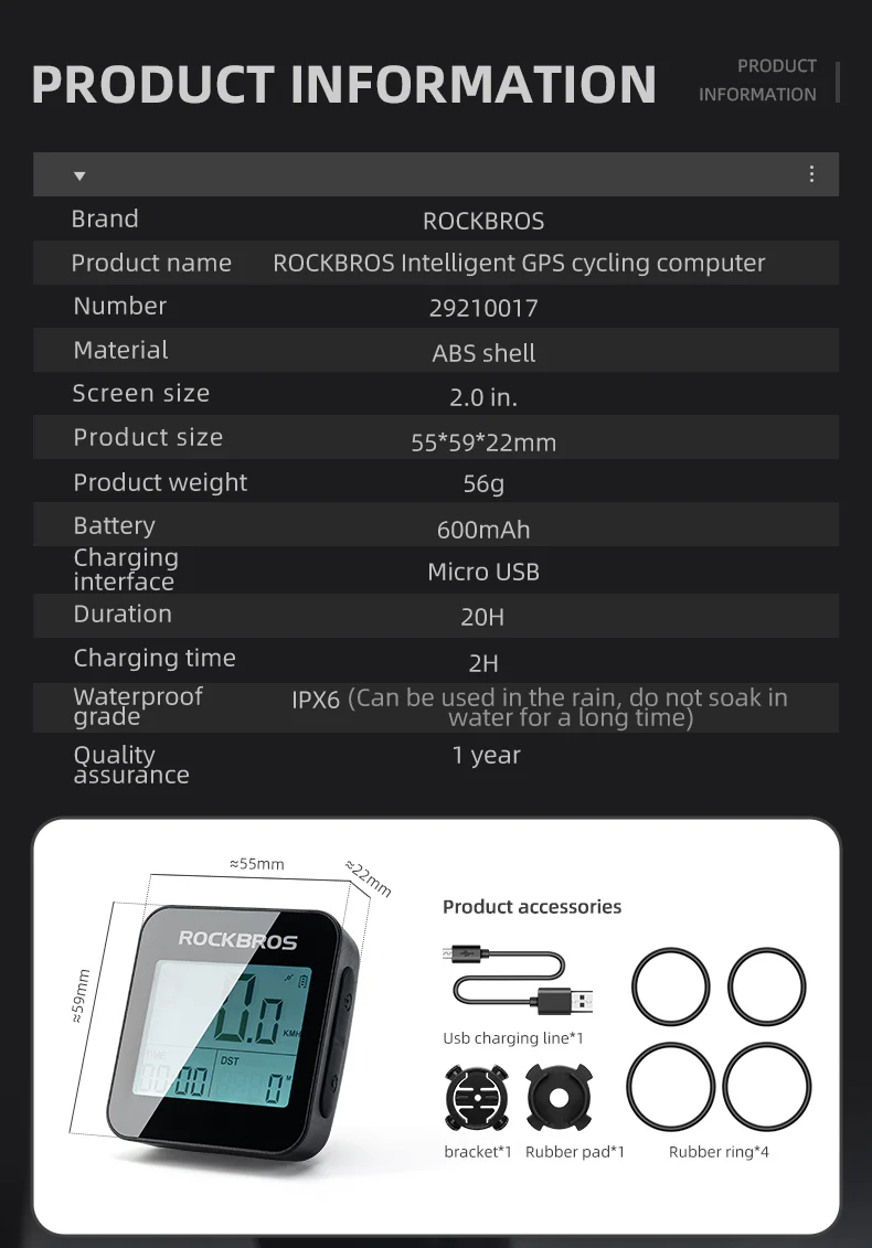 ROCKBROS Smart GPS Speedometer for MTB Road Bike IPX6 Waterproof Backlight Cycling Computer ABS Lightweight Wireless - Image 11
