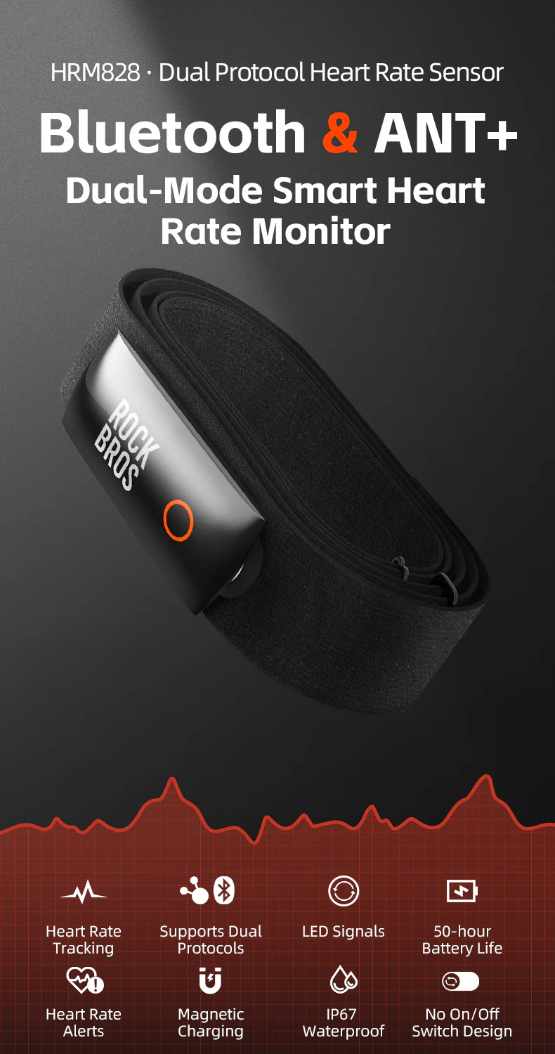 ROCKBROS Smart Heart Rate Monitor Belt Chest Strap ANT+ Bluetooth IP67 USB-C - Image 8