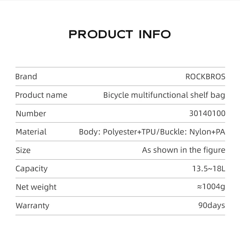 ROCKBROS Waterproof Bicycle Bike Rear Rack Bag Cycling Travel Trunk Bag 18L - Image 13