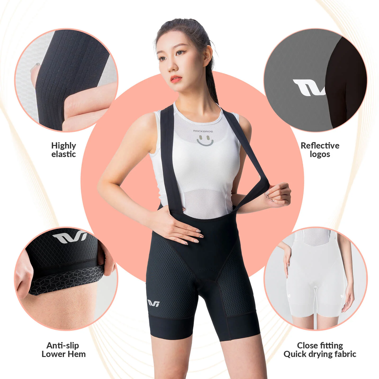 ROCKBROS Women’s Cycling Bib Shorts - Breathable Padded Bike Shorts for Summer - Image 3