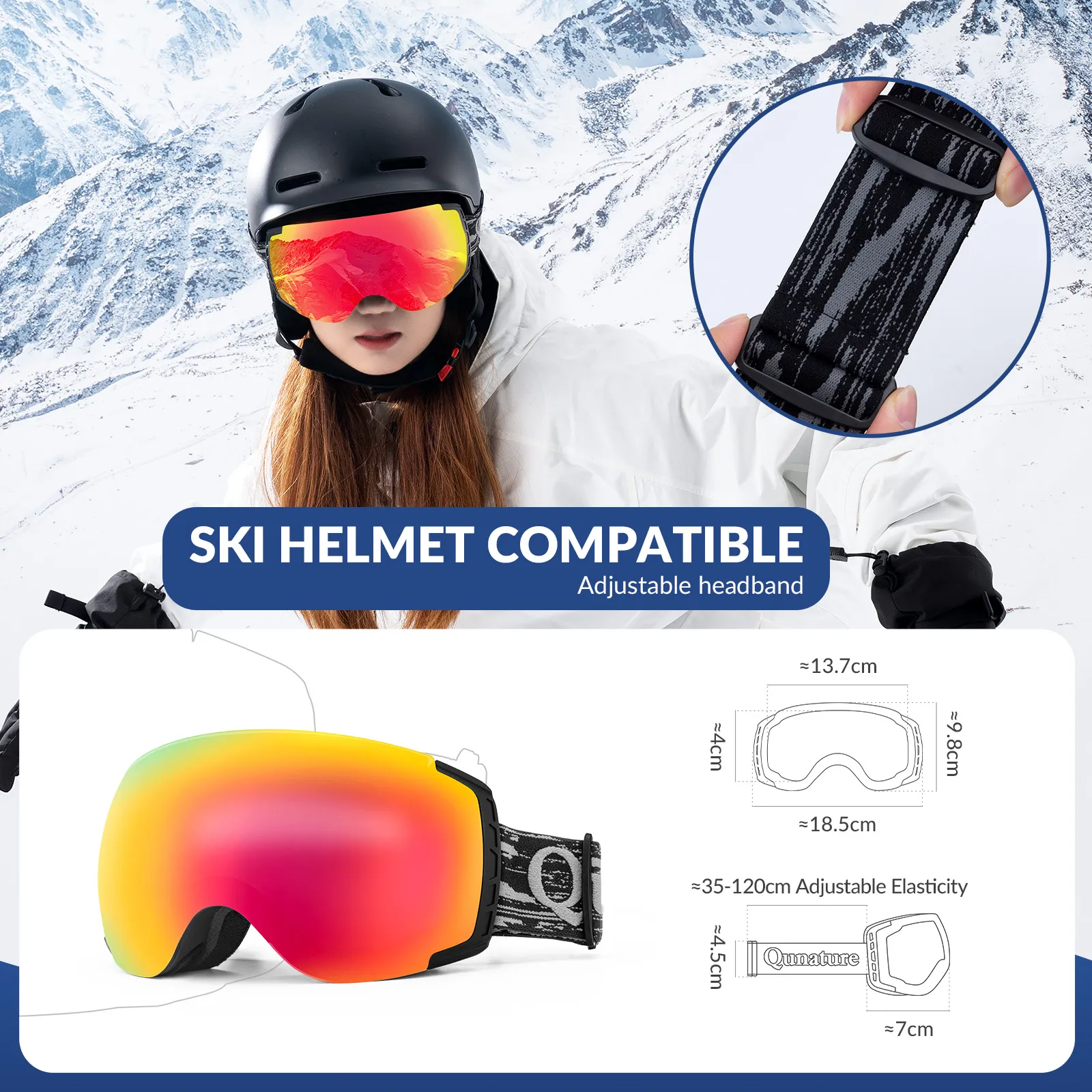 Spherical Anti-Fog Ski Goggles Double Lens OTG Unisex - Image 12