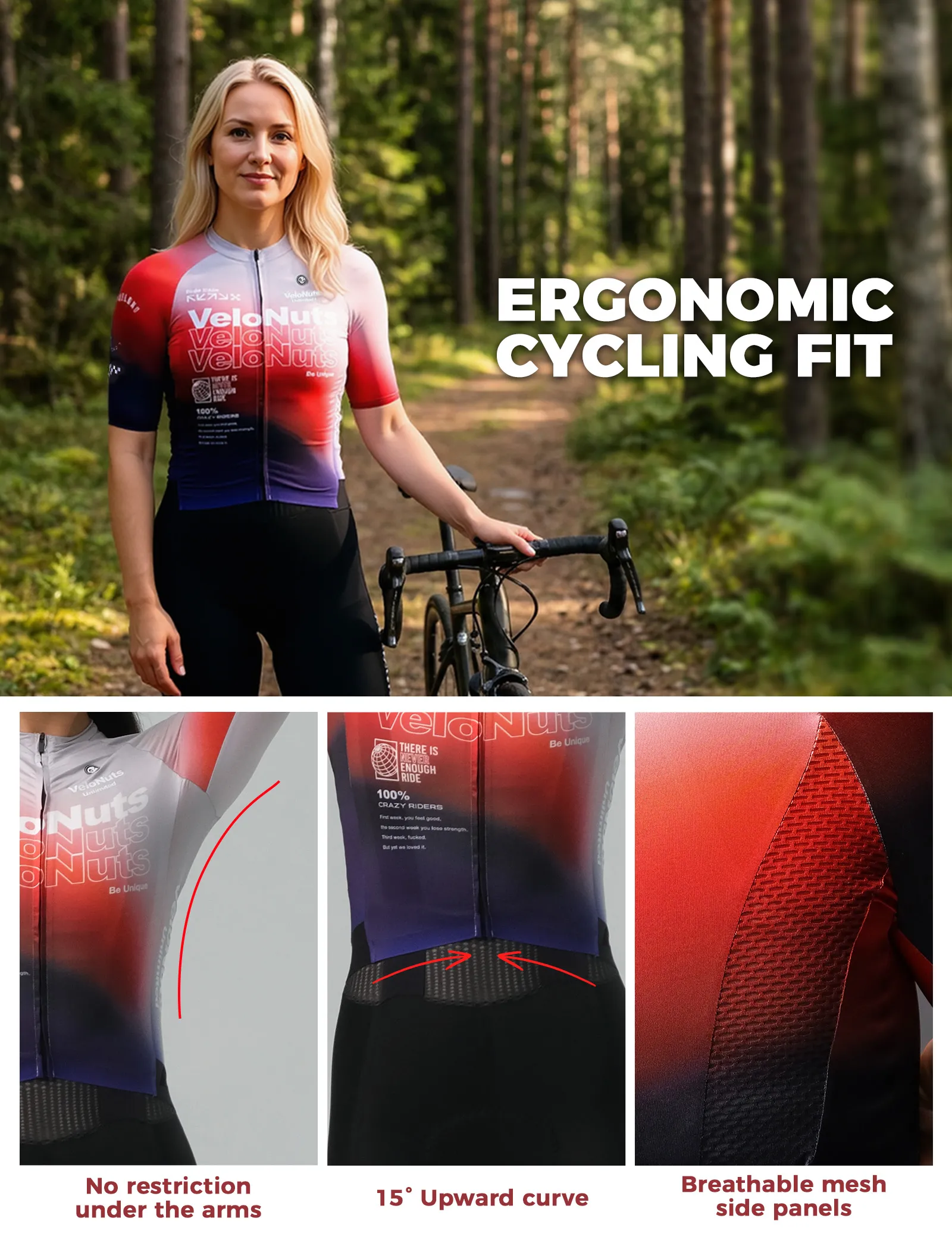 VNS Women's Short Sleeve Cycling Jersey Quick-Dry CloudFade - Image 4