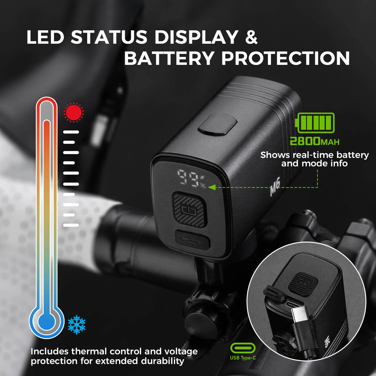 Waterproof Hanging Front Bike Light with High-Capacity Battery M6 - Image 14